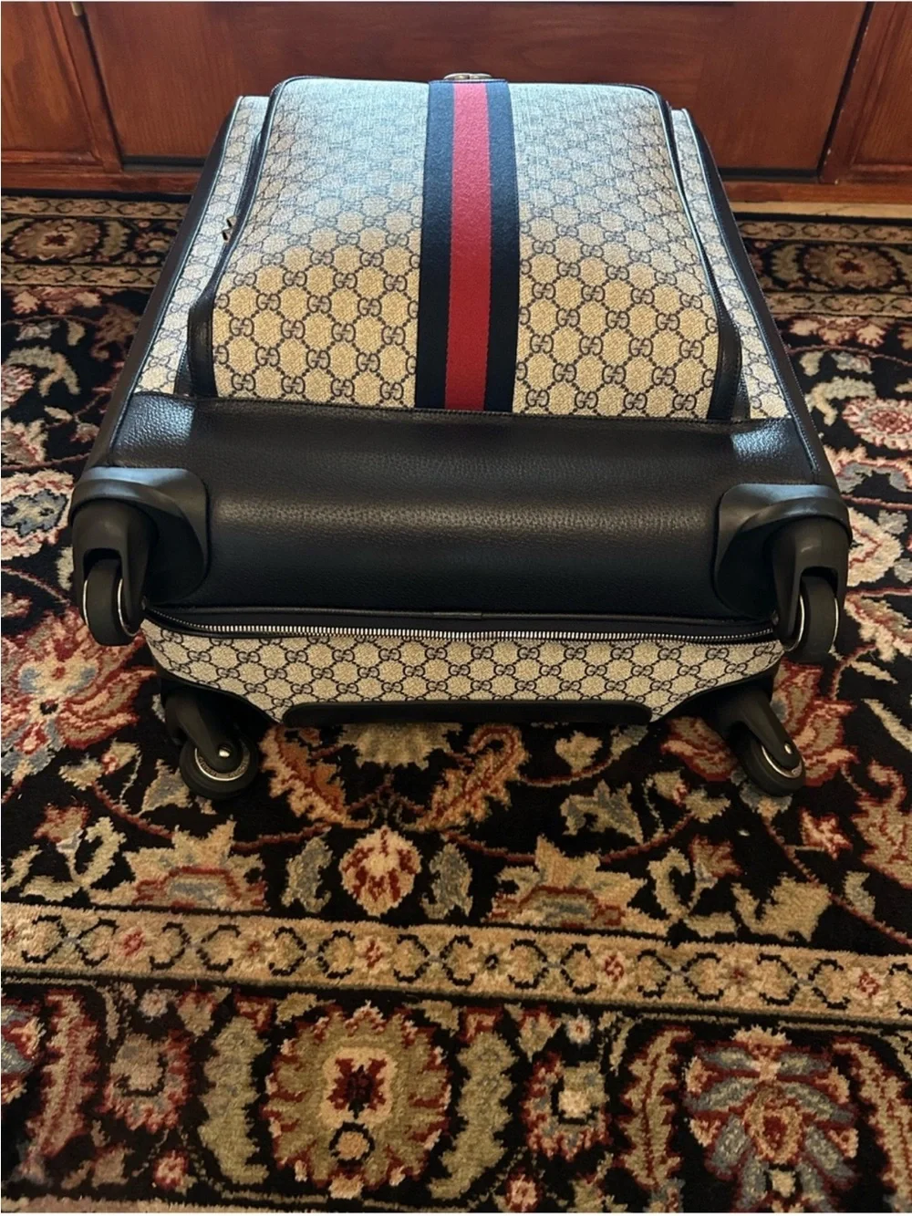 Gucci Savoy, GG supreme suitcase, iconic blue/red web stripe made in Italy
